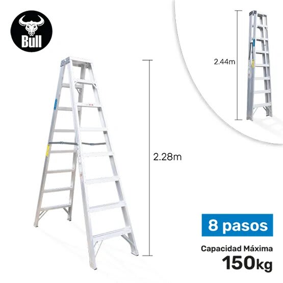 ESCALERA ALUMINIO TIPO TIJERA DOBLE ACCESO 8 PASOS 150KG 2.44M ATD150-8IA AMERICAN BULL LADDER