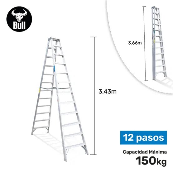 ESCALERA ALUMINIO TIJERA DOBLE ACCESO 12 PASOS 150KG 3.66M ATD150-12IA AMERICAN BULL1