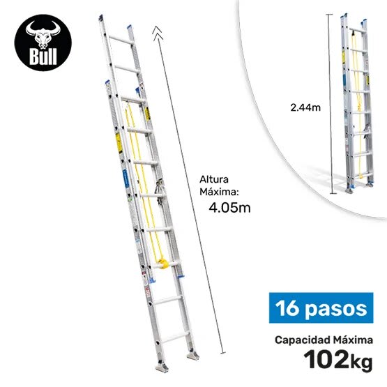 ESCALERA ALUMINIO TELESCOPICA 16 PASOS 102KG 4.05M ATT102-16II AMERICAN BULL1