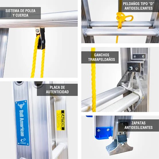 ESCALERA ALUMINIO TELESCOPICA 24 PASOS 102KG 6.56M ATT102-24II AMERICAN BULL4