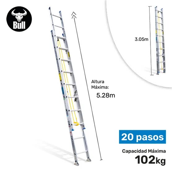 ESCALERA ALUMINIO TELESCOPICA 20 PASOS 102KG 5.28M ATT102-20II AMERICAN BULL1