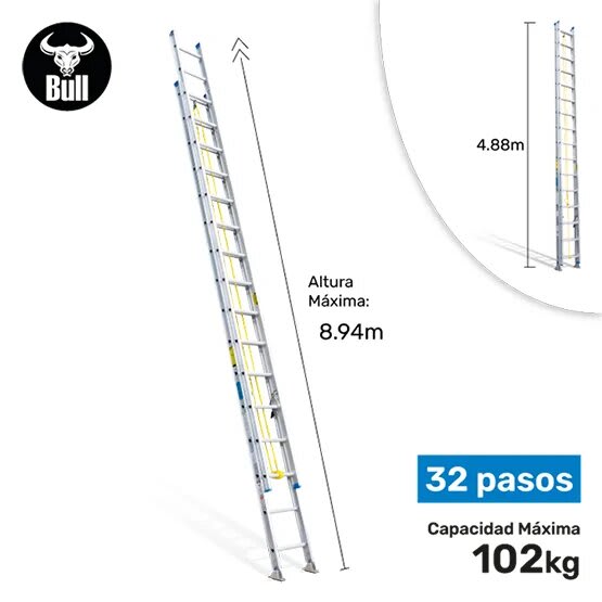 ESCALERA ALUMINIO TELESCOPICA 32 PASOS 102KG 8.94M ATT102-32II AMERICAN BULL1