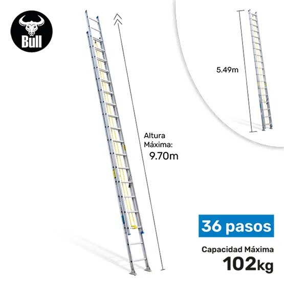 ESCALERA ALUMINIO TELESCOPICA 36 PASOS 102KG 9.70M ATT102-36II AMERICAN BULL1