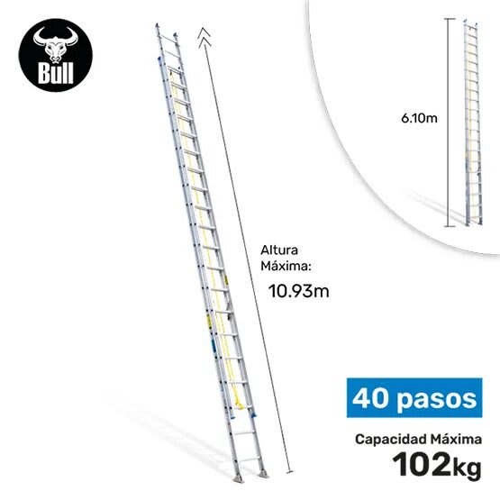 ESCALERA ALUMINIO TELESCOPICA 40 PASOS 102KG 10.93M ATT102-40II AMERICAN BULL1