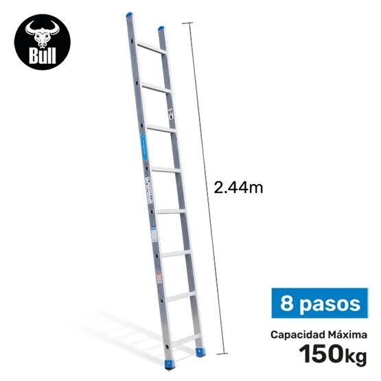 ESCALERA ALUMINIO TIPO ARRIMO 8 PASOS 150KG 2.44M AA150-8IA AMERICAN BULL