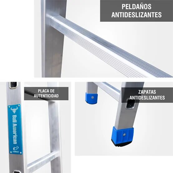 ESCALERA ALUMINIO TIPO ARRIMO 10 PASOS 150KG 3.05M AA150-10IA AMERICAN BULL4