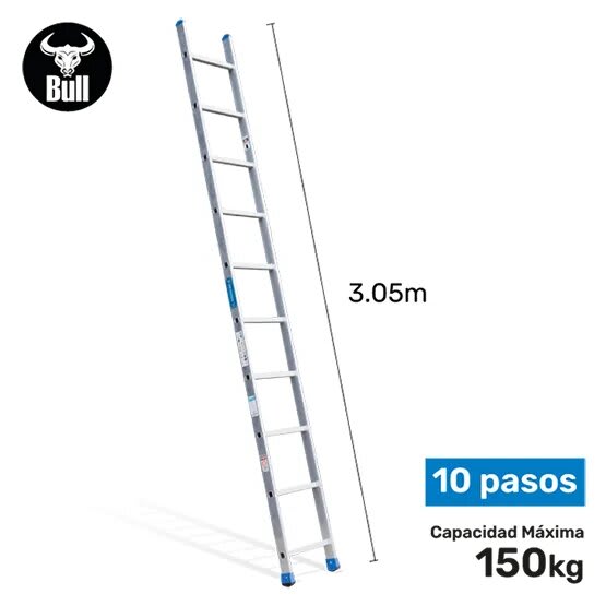ESCALERA ALUMINIO TIPO ARRIMO 10 PASOS 150KG 3.05M AA150-10IA AMERICAN BULL