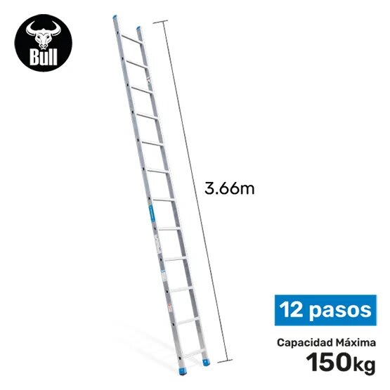 ESCALERA ALUMINIO TIPO ARRIMO 12 PASOS 150KG 3.66M AA150-12IA AMERICAN BULL LADDER