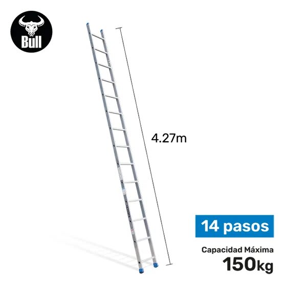 ESCALERA ALUMINIO TIPO ARRIMO 14 PASOS 150KG 4.27M AA150-14IA AMERICAN BULL1