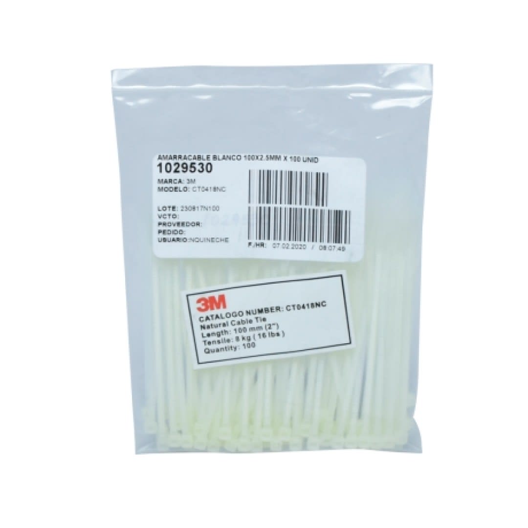 AMARRACABLE BLANCO 100X2.5MMX100UND WE600011640 3M PERU