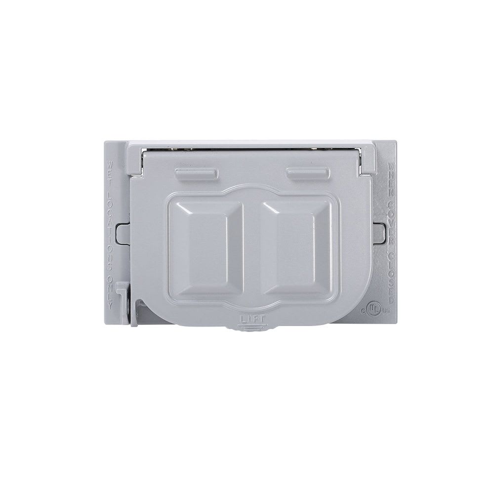 PLACA HERMETICA HORIZONTAL P/TOMACORRIENTE DOBLE ALUMINIO WM1H-GY LEVITON1