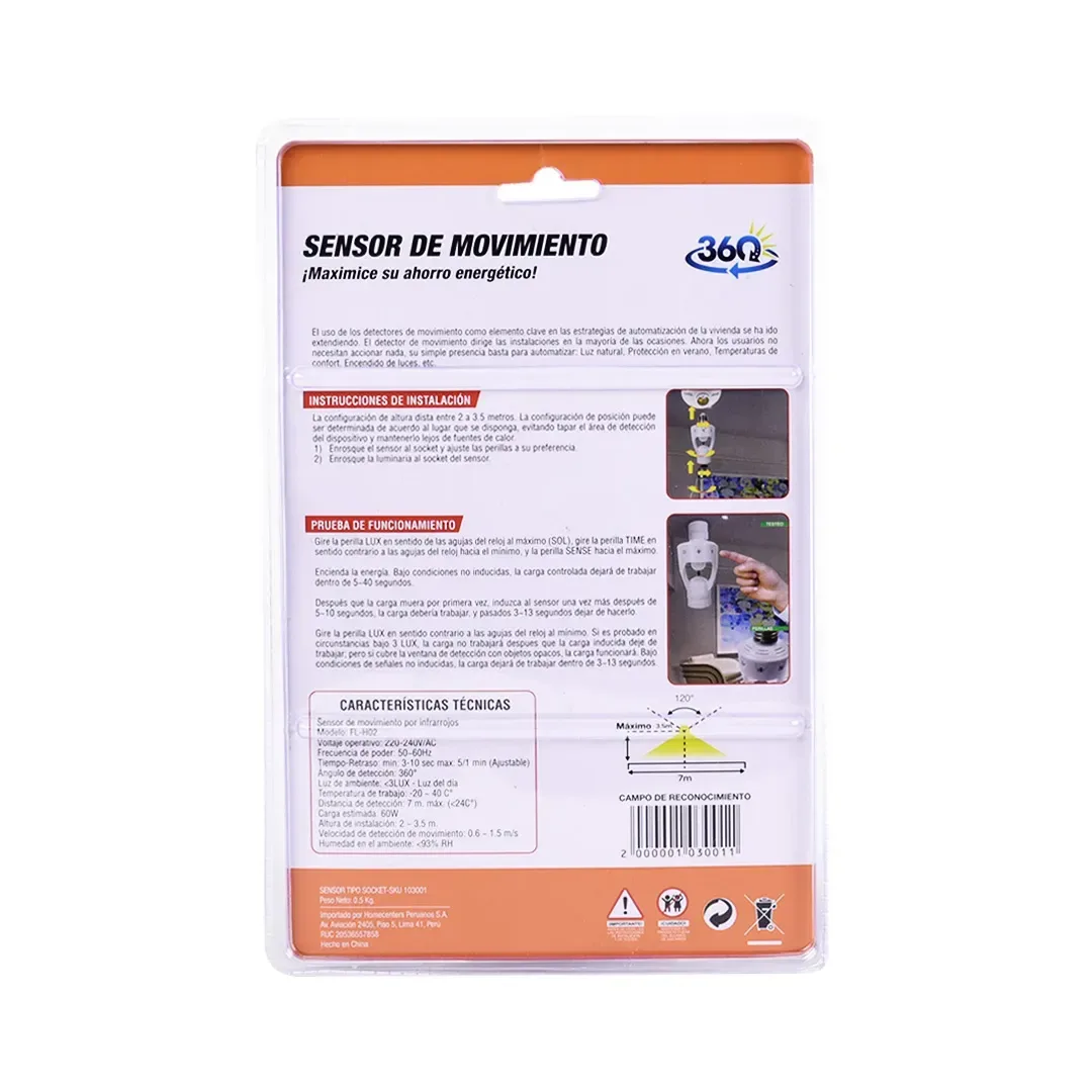 SENSOR DE MOVIMIENTO TIPO SOCKET FLH02 BLANCO WERKEN6