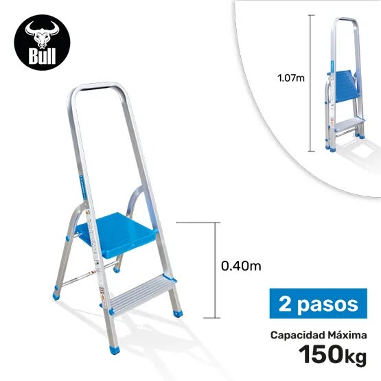 ESCALERA ALUMINIO TIPO BANQUETA 2 PASOS 150KG 0.40M AB150-2IA AMERICAN BULL1