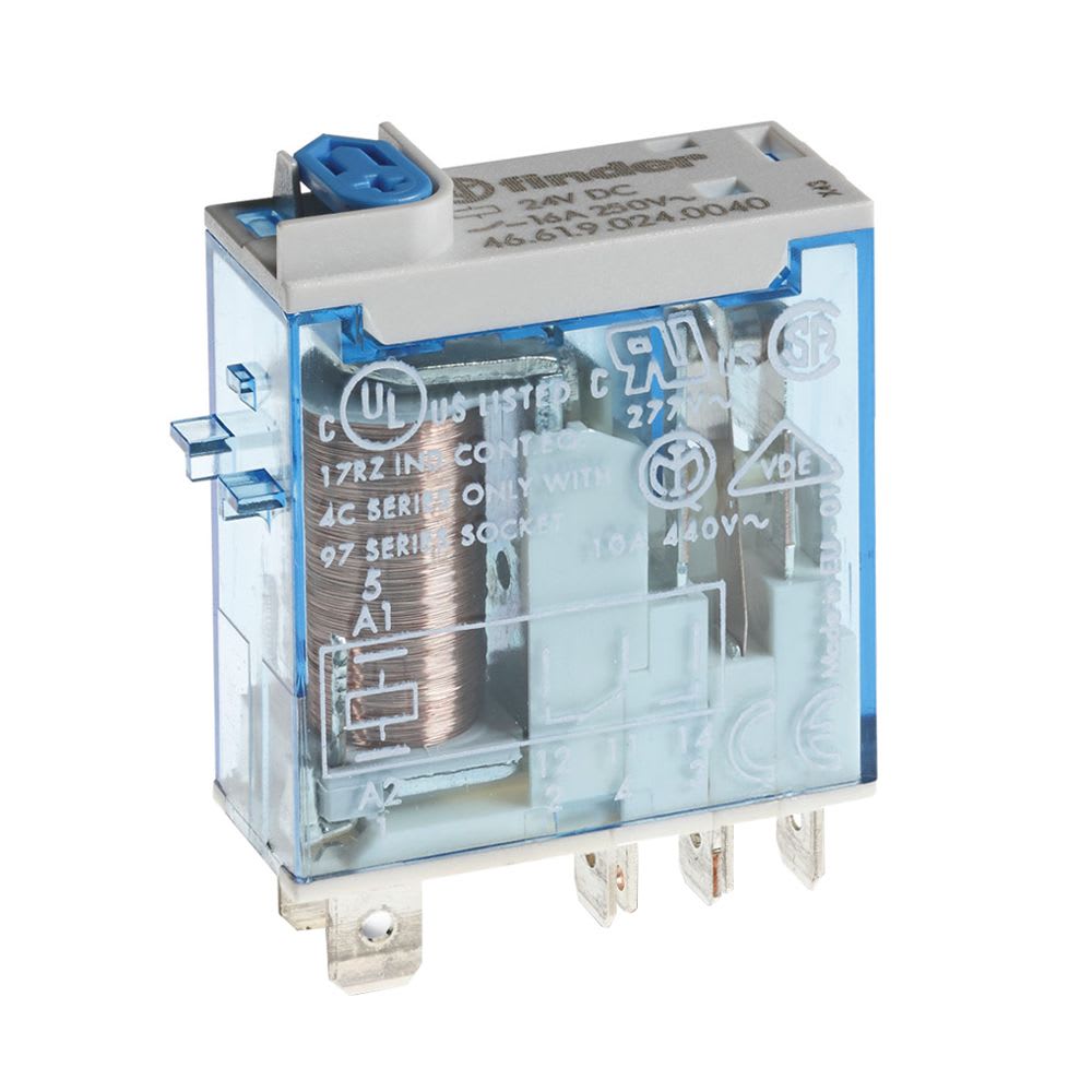 RELE5 PINES 24VCD 1NA/NC 16A 250V C/INDICADOR MECANICO 466190240040 FINDER