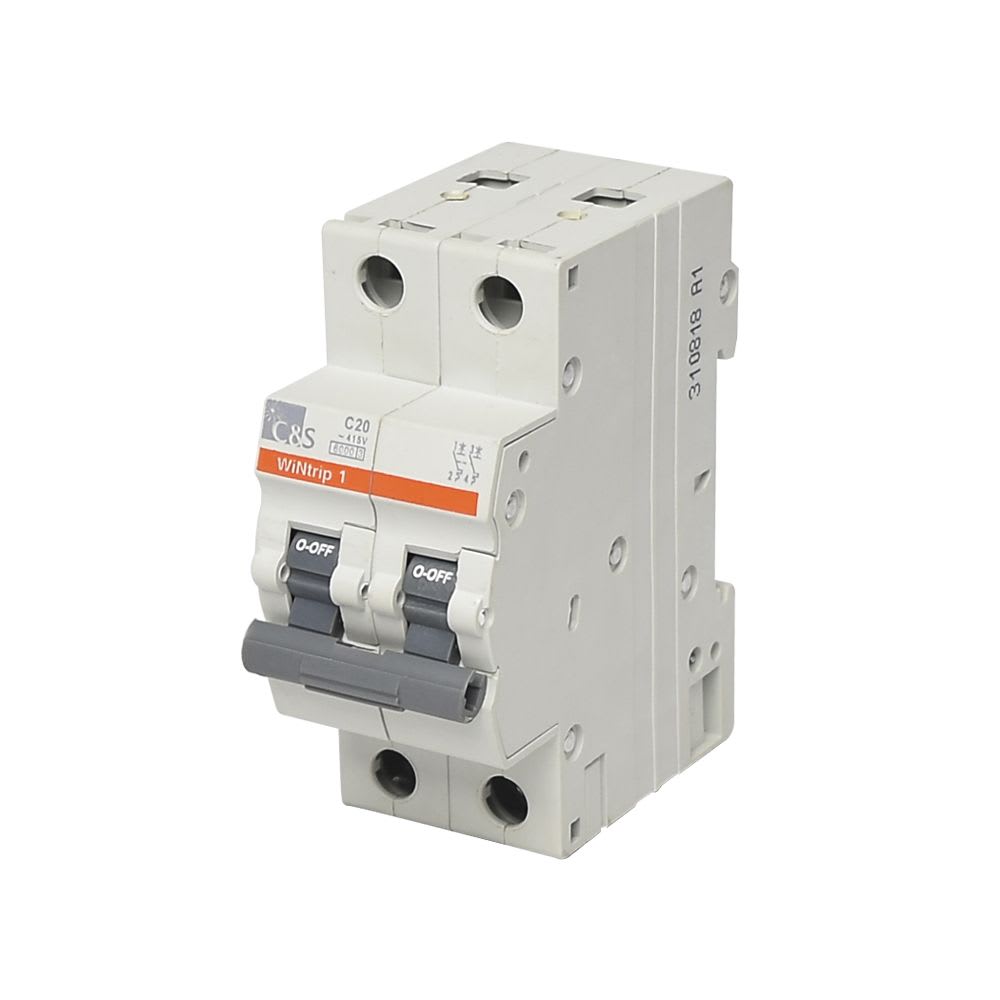 INTERRUPTOR TERMOMAGNETICO 2X20A 6KA 240/415V TIPO C DIN CSMBL2C20 CONTROL SWITCHGEAR