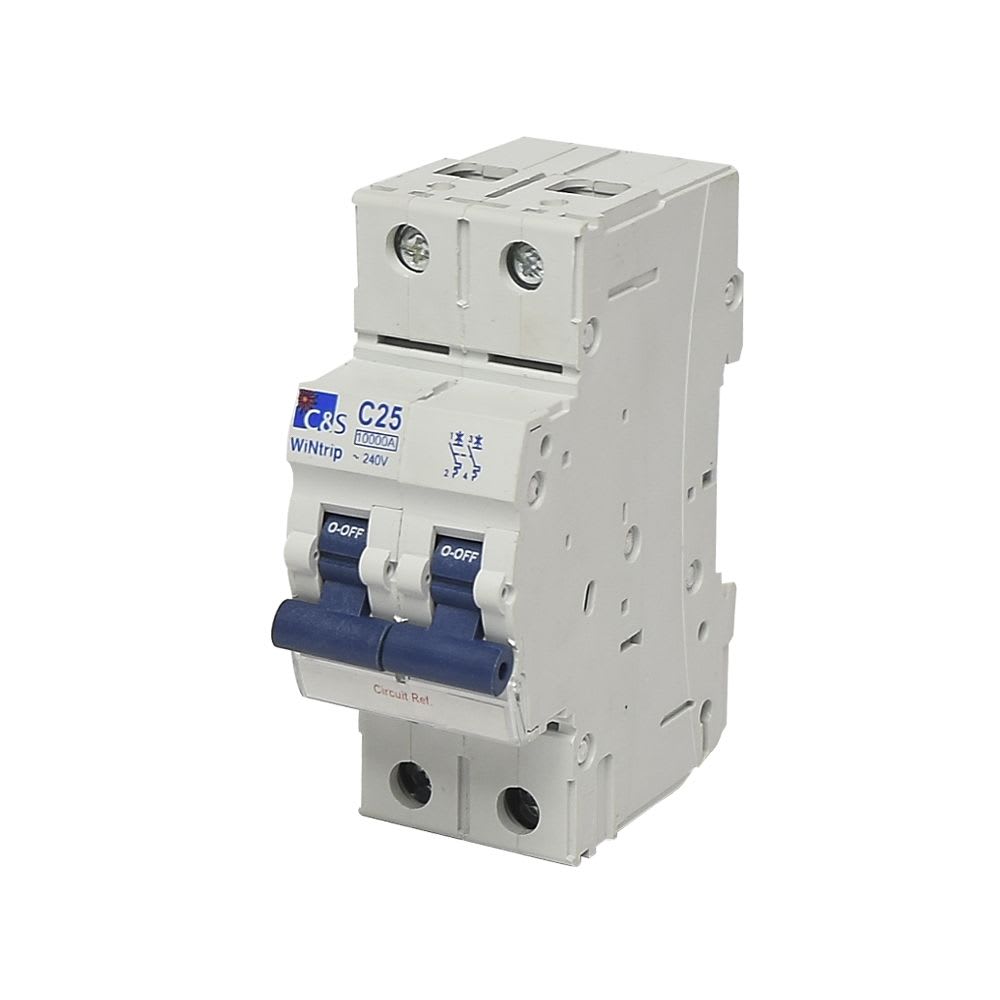 INTERRUPTOR TERMOMAGNETICO 2X25A 6KA 240/415V TIPO C DIN CSMBL2C25 CONTROL SWITCHGEAR