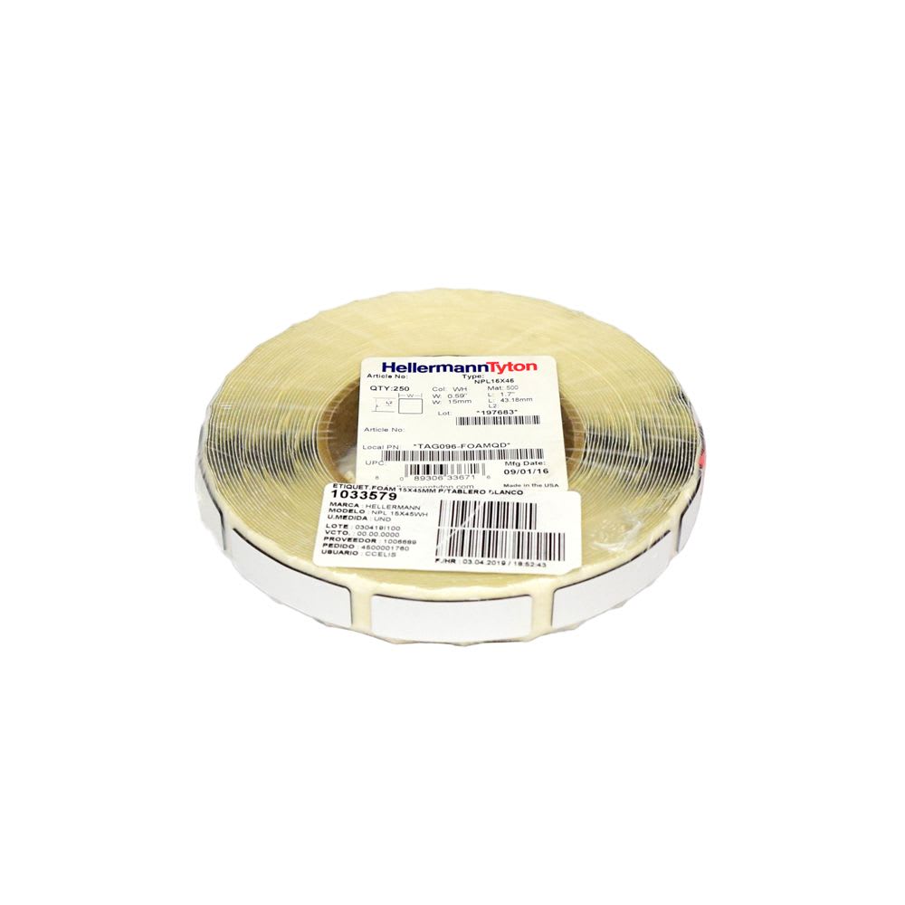 ETIQUETA AUTOADHESIVA FOAM 15X45MM BLANCO PARA TABLEROS X250 ETIQUETAS 596-00693 HELLERMANNTYTON2