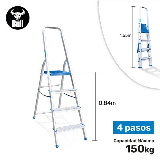 ESCALERA ALUMINIO TIPO BANQUETA 4 PASOS 150KG 0.84M AB150-4IA AMERICAN BULL