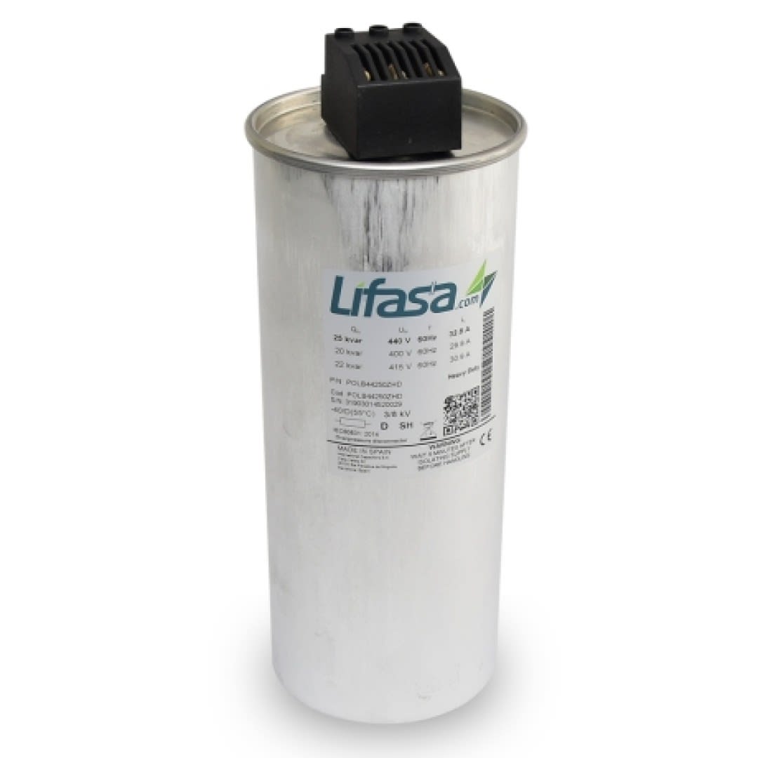 CONDENSADOR PARA FACTOR DE POTENCIA TUBULAR 10KVAR 440V POLB44100ZHD LIFASA