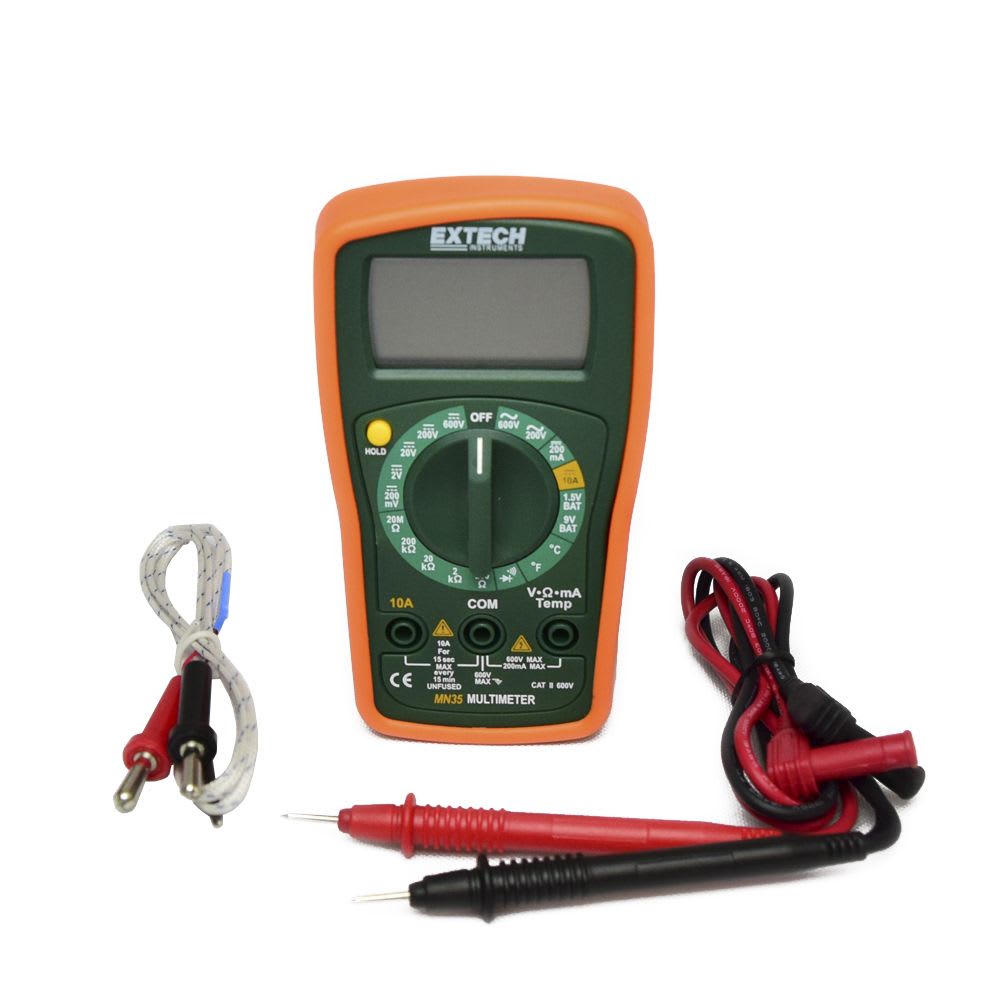 MULTIMETRO DIGITAL 600VAC/DC10AAC/DC 20MOHMS CAT II-600V MN35 EXTECH1