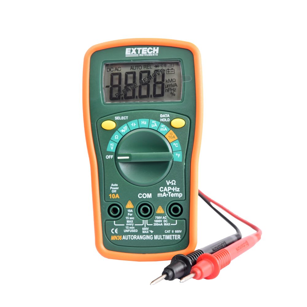 MULTIMETRO DIGITAL 600VAC/DC10AAC/DC 40MOHMS CAT III-600V MN36 EXTECH