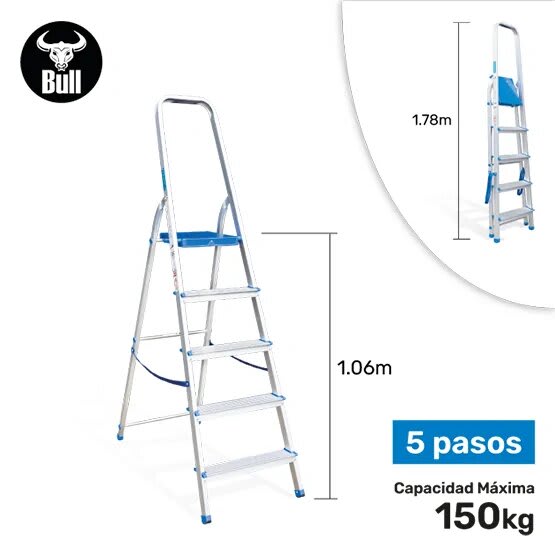 ESCALERA ALUMINIO TIPO BANQUETA 5 PASOS 150KG 1.06M AB150-5IA AMERICAN BULL