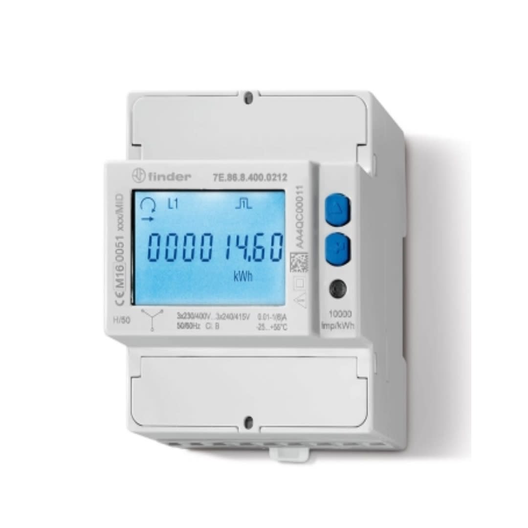 CONTADOR DE ENERGIA TRIFASICO 1A/6A 3F MODBUS RS485 2T MID 7E8684000212 FINDER