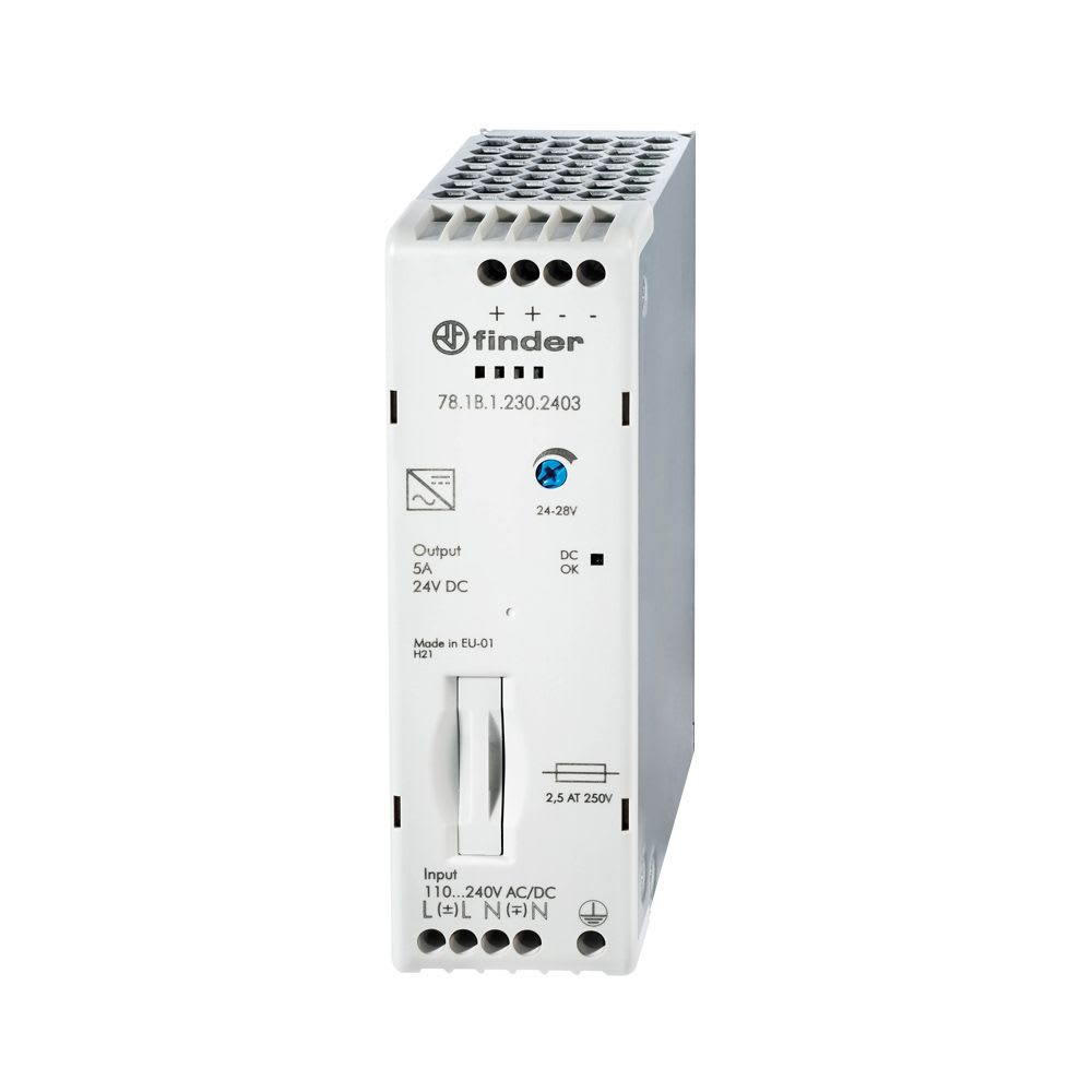 FUENTE DE ALIMENTACION 120-240VAC SALIDA 24VDC 5A 110W 781B12302403 FINDER