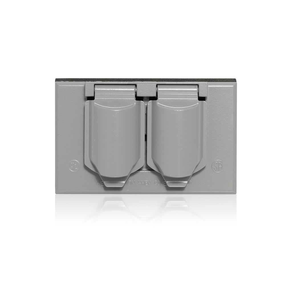 PLACA HERMETICA HORIZONTAL P/TOMACORRIENTE DOBLE ALUMINIO-ZINC WM1D-SGY LEVITON1