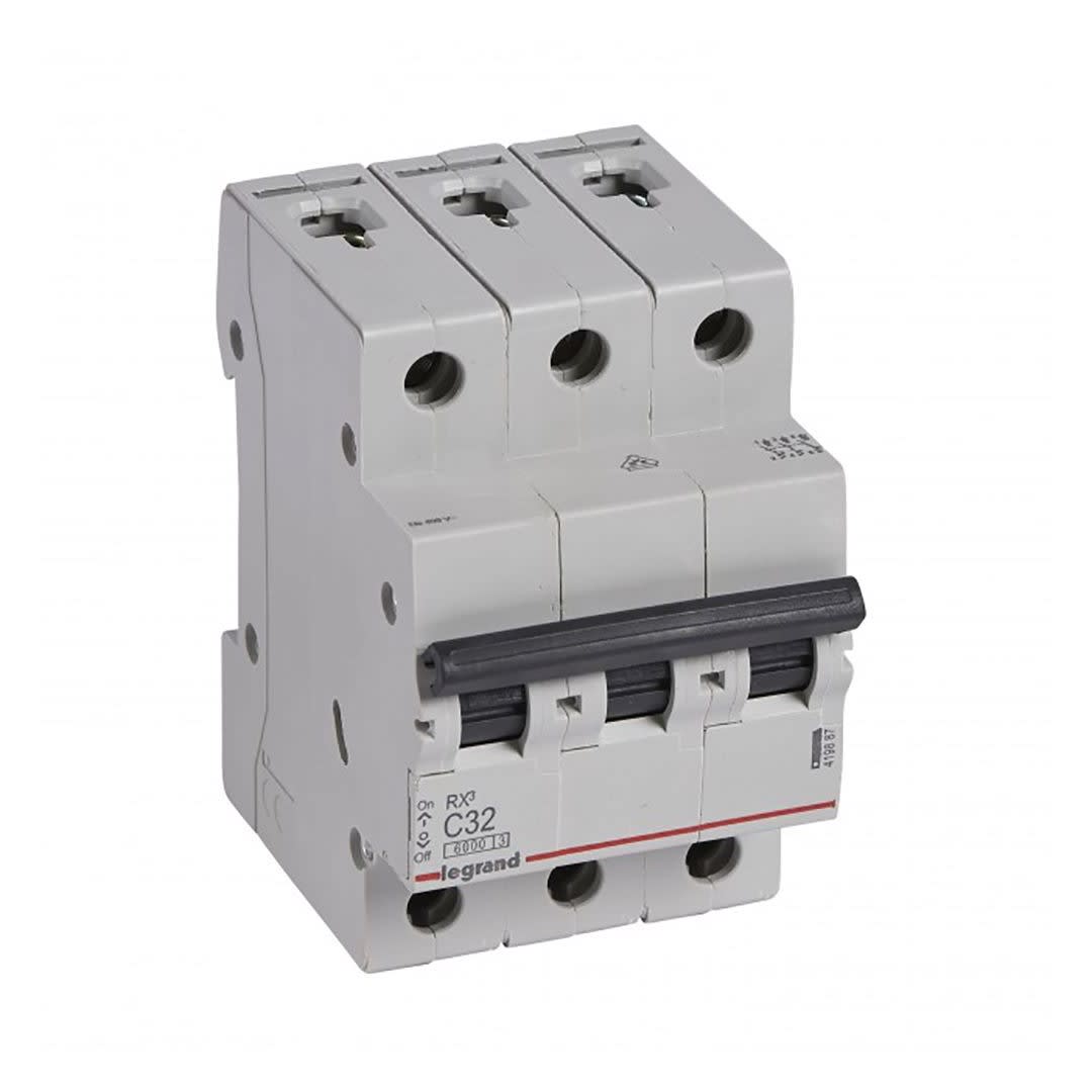 INTERRUPTOR TERMOMAGNETICO 3X32A 10/6KA 230/440V TIPO C DIN RX3 419887 LEGRAND