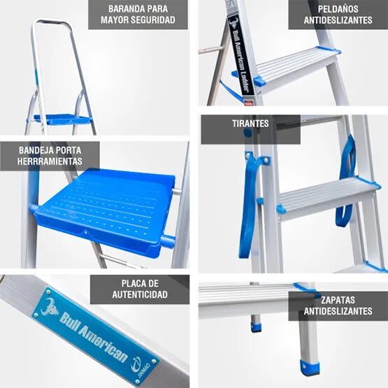 ESCALERA ALUMINIO TIPO BANQUETA ECONOMIC 2 PASOS 150KG 0.40M EAB150-2IA AMERICAN BULL5