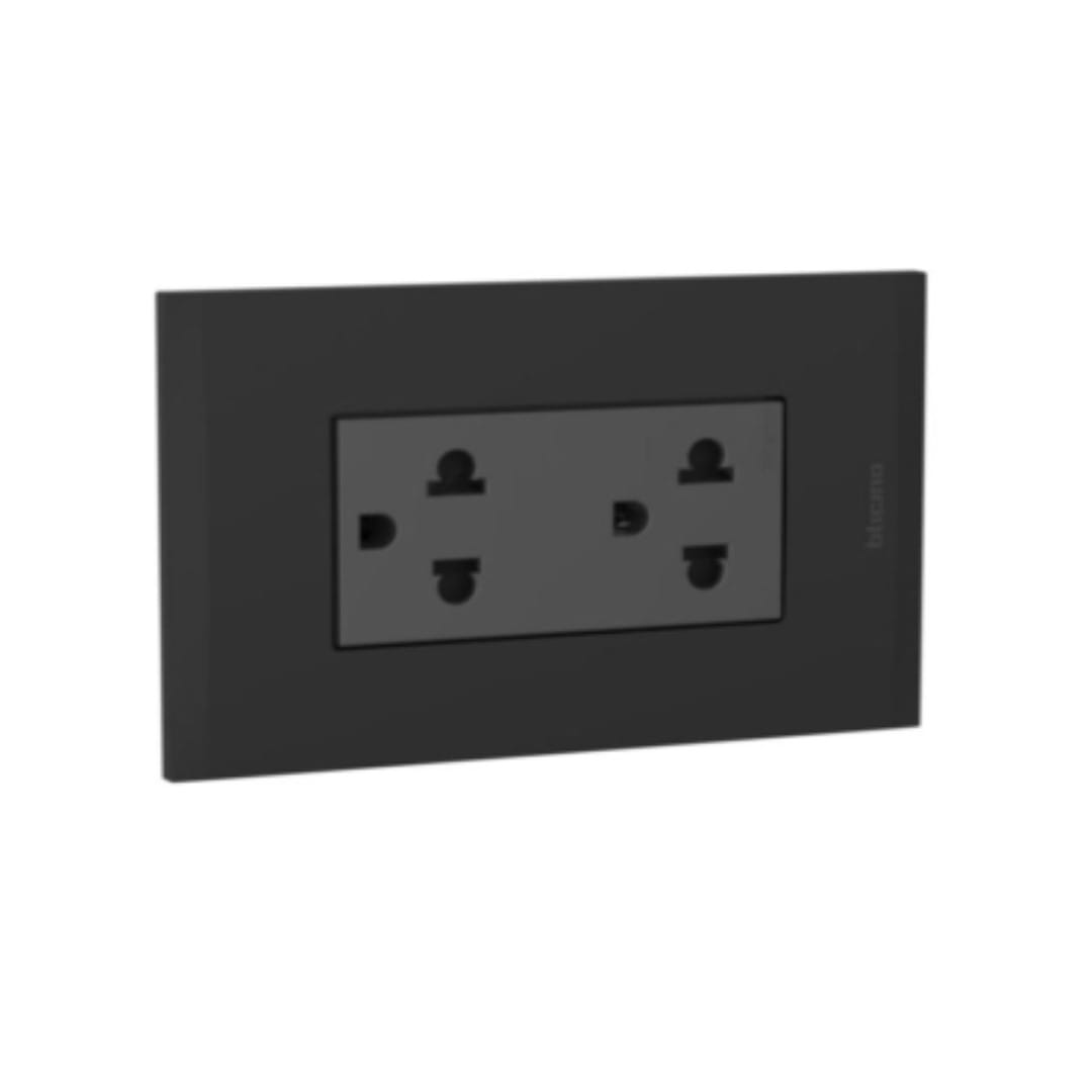 TOMACORRIENTE DUPLEX 2X16A+T 250V UNIV. NEGRO PLACA NEGRO MODUS 4 AH2212TREANG BTICINO