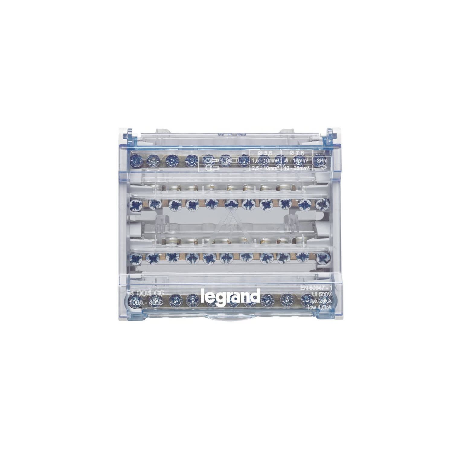 REPARTIDOR DE BARRAS ESCALONADAS TETRAPOLAR 100A 6 MODULOS 400406 LEGRAND