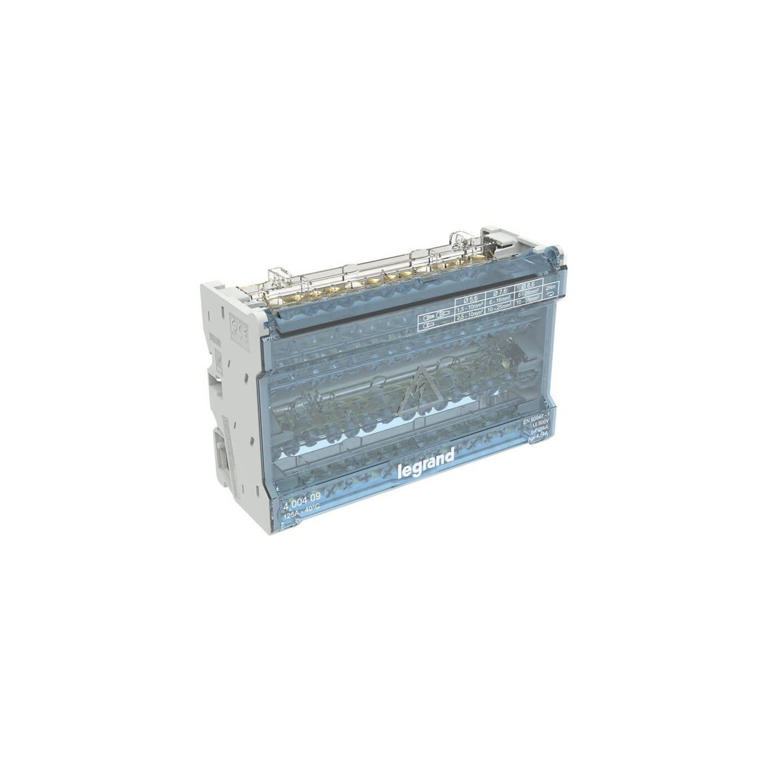 REPARTIDOR DE BARRAS ESCALONADAS TETRAPOLAR 125A 8 MODULOS 400409 LEGRAND