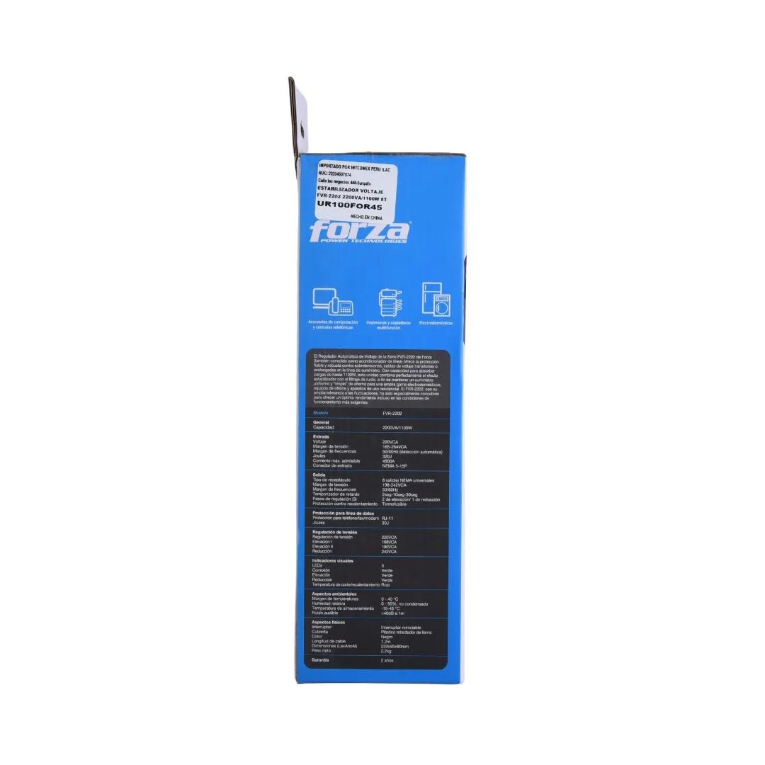 ESTABILIZADOR DE VOLTAJE FVR2202 2200VA/1100W NEGRO FORZA4