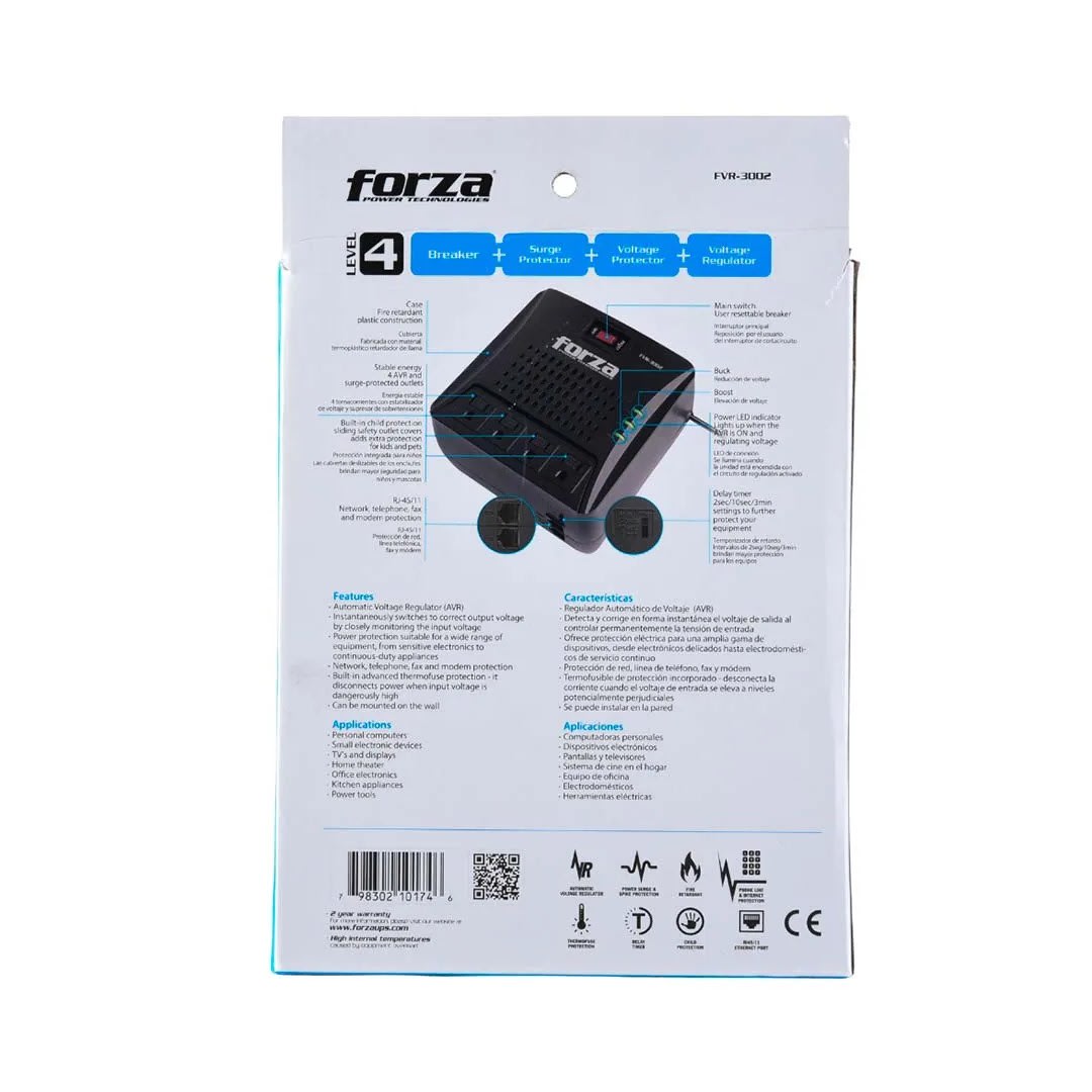 ESTABILIZADOR 3000VA/1500W 4T FVR-3002 FORZA4