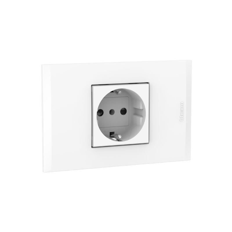 TOMACORRIENTE P/EMPOTRAR SCHUKO 2X16A+T 250V 2 MODULOS BLANCO C/PLACA BLANCA AH2140EB BTICINO
