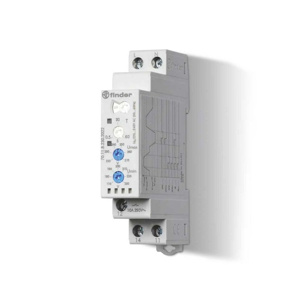 RELEDE MAXIMA Y MINIMA TENSION DE 1P 10A 220-240V 1NA 1NC 701182302022 FINDER