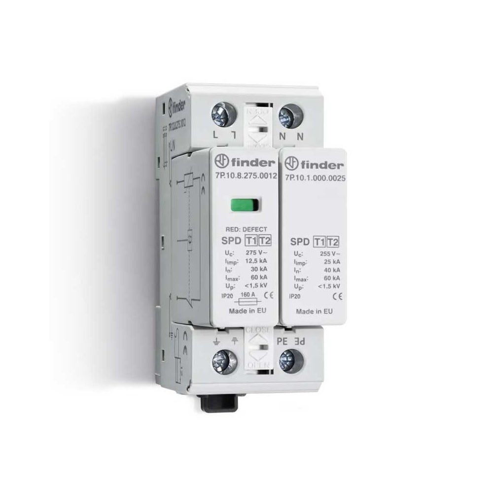 DESCARGADOR DE SOBRETENSIONES T1+2 60KA 275VAC 1P+N (CH) 7P1282751012 FINDER