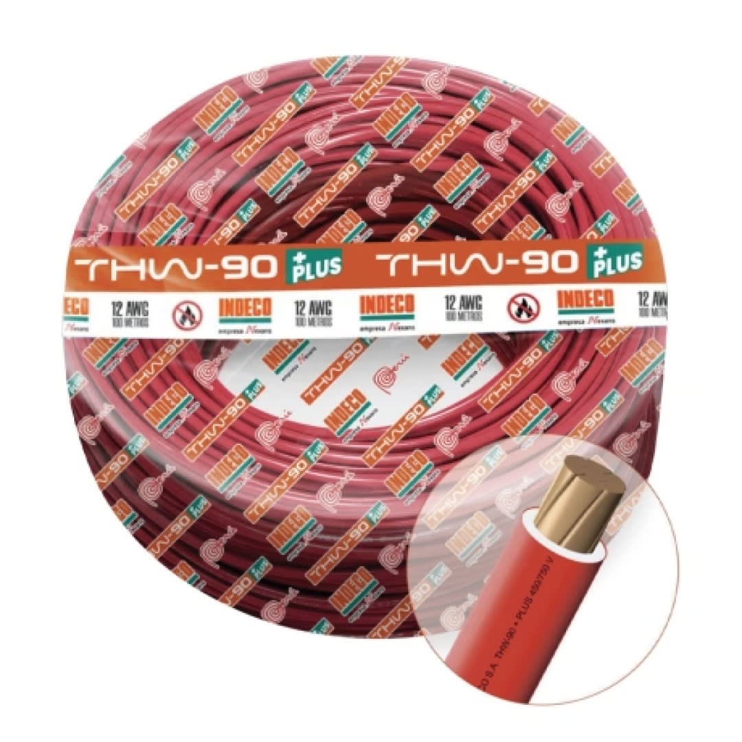 CABLE THW-90+PLUS 12AWG 750V AISLAMIENTO PVC ROJO CLASE 2 X ROLLO 10055666 INDECO