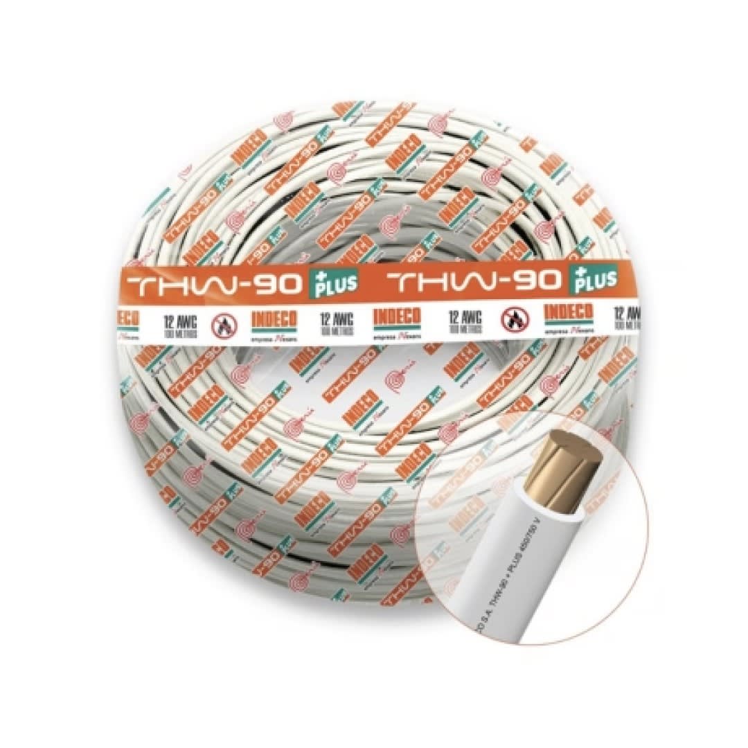 CABLE THW-90+PLUS 12AWG 750V AISLAMIENTO PVC BLANCO CLASE 2 X ROLLO 10055702 INDECO