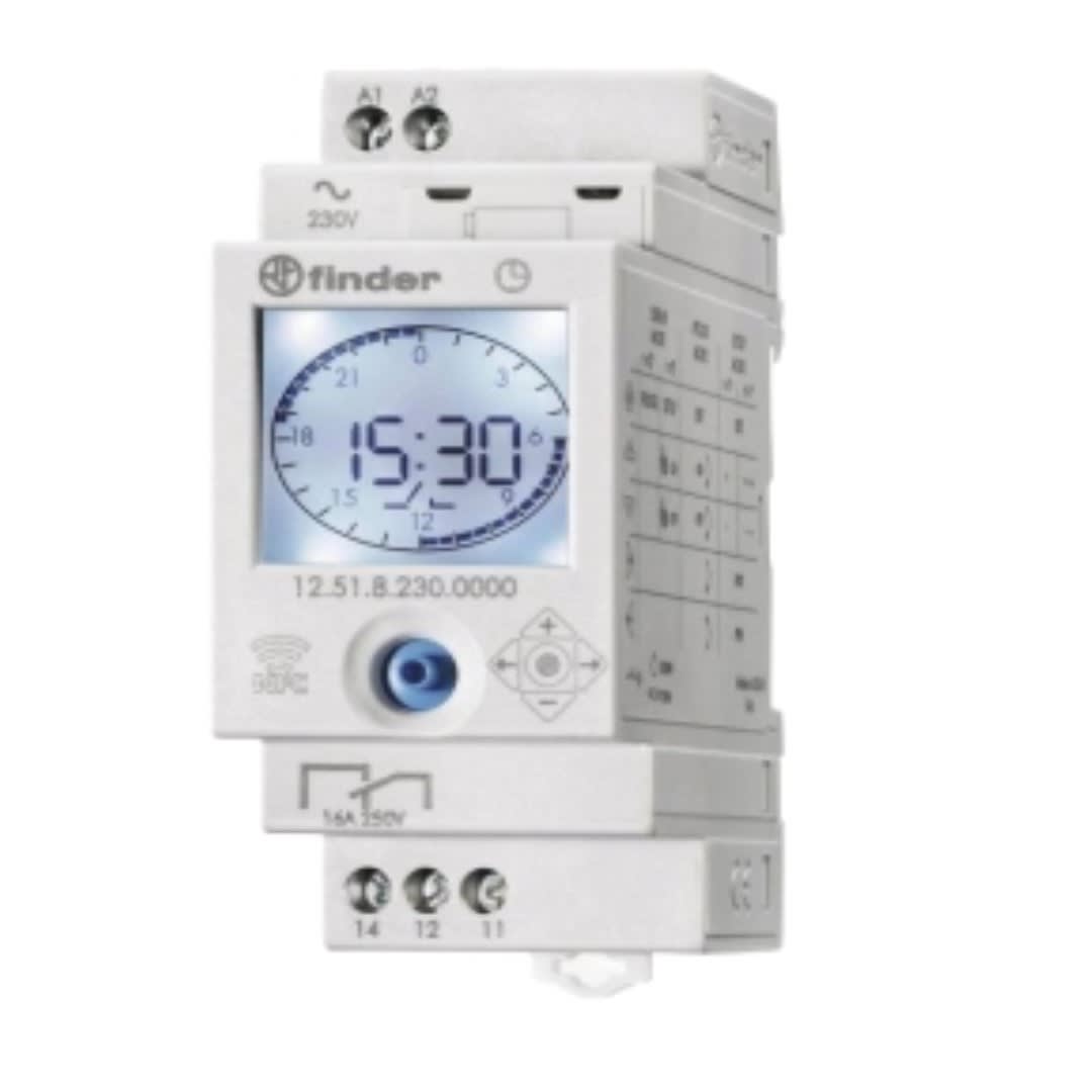 INTERRUPTOR HORARIO DIGITAL 16A 230VAC 1 CONTACTO CONMUTADO PROGRAMA SEMANAL NFC 125182300000 FINDER