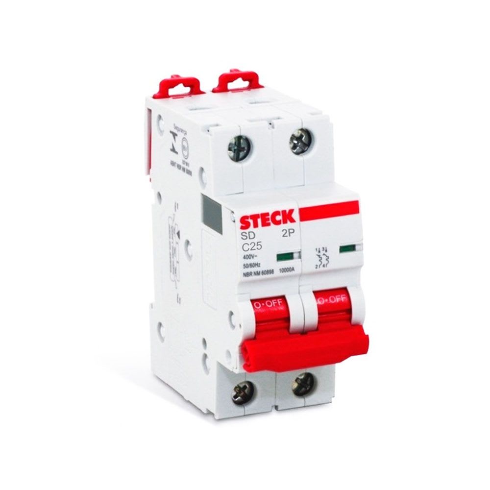 INTERRUPTOR TERMOMAGNETICO 2X25A 10KA 230/400V CURVA C DIN SDA62C25 STECK