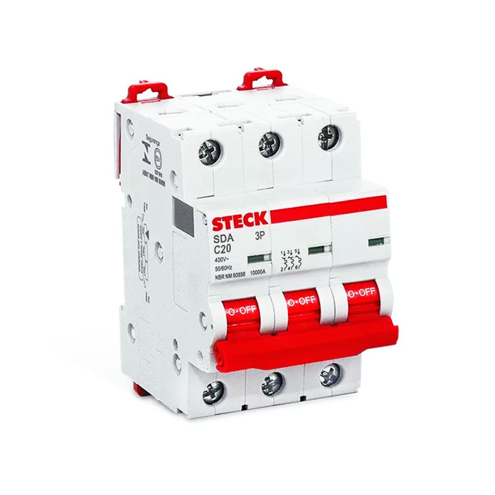 INTERRUPTOR TERMOMAGNETICO 3X20A 10KA 230/400V CURVA C DIN SDA63C20 STECK
