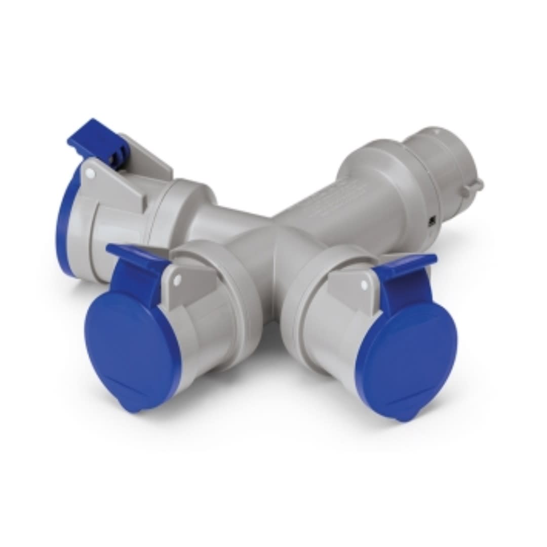 ADAPTADOR MULTIPLE IN: ENCHUFE OUT: 3 TOMACORRIENTES 2X16A +T250V IP44 6H 600.3005-062 SCAME1
