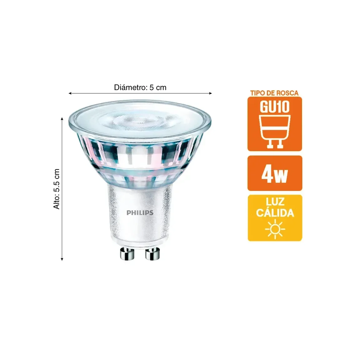 FOCO LED DICROICO GU10 4W LUZ CALIDA PHILIPS2