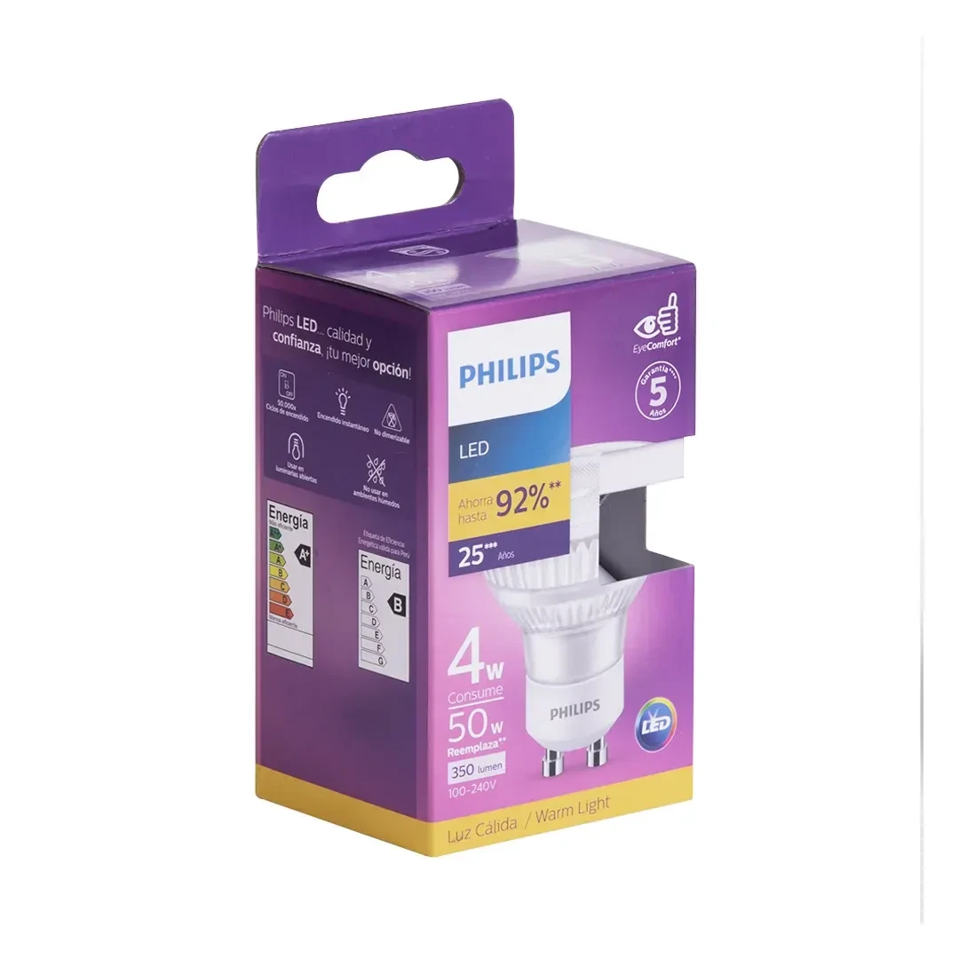 FOCO LED DICROICO GU10 4W LUZ CALIDA PHILIPS3