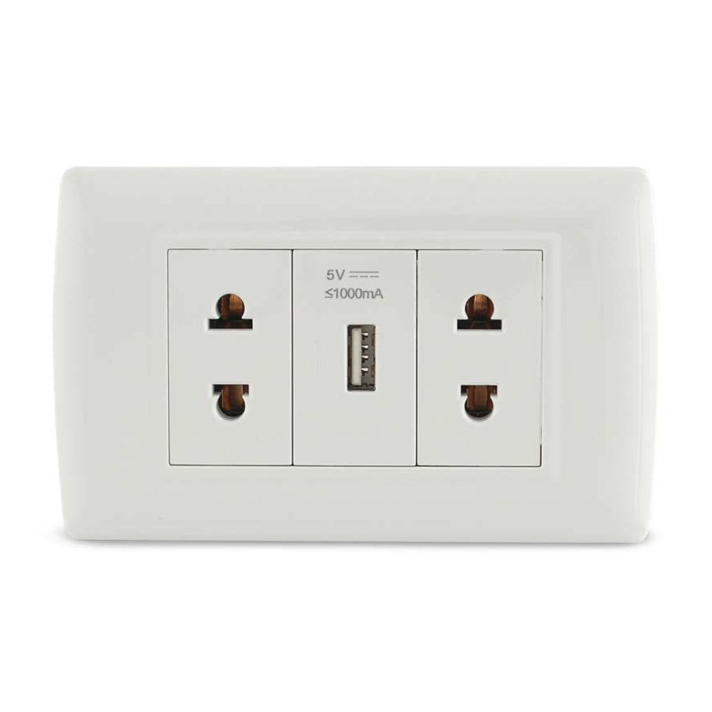 TOMACORRIENTE DOBLE + USB BASIC BLANCO DE 16A 250V ORANGE