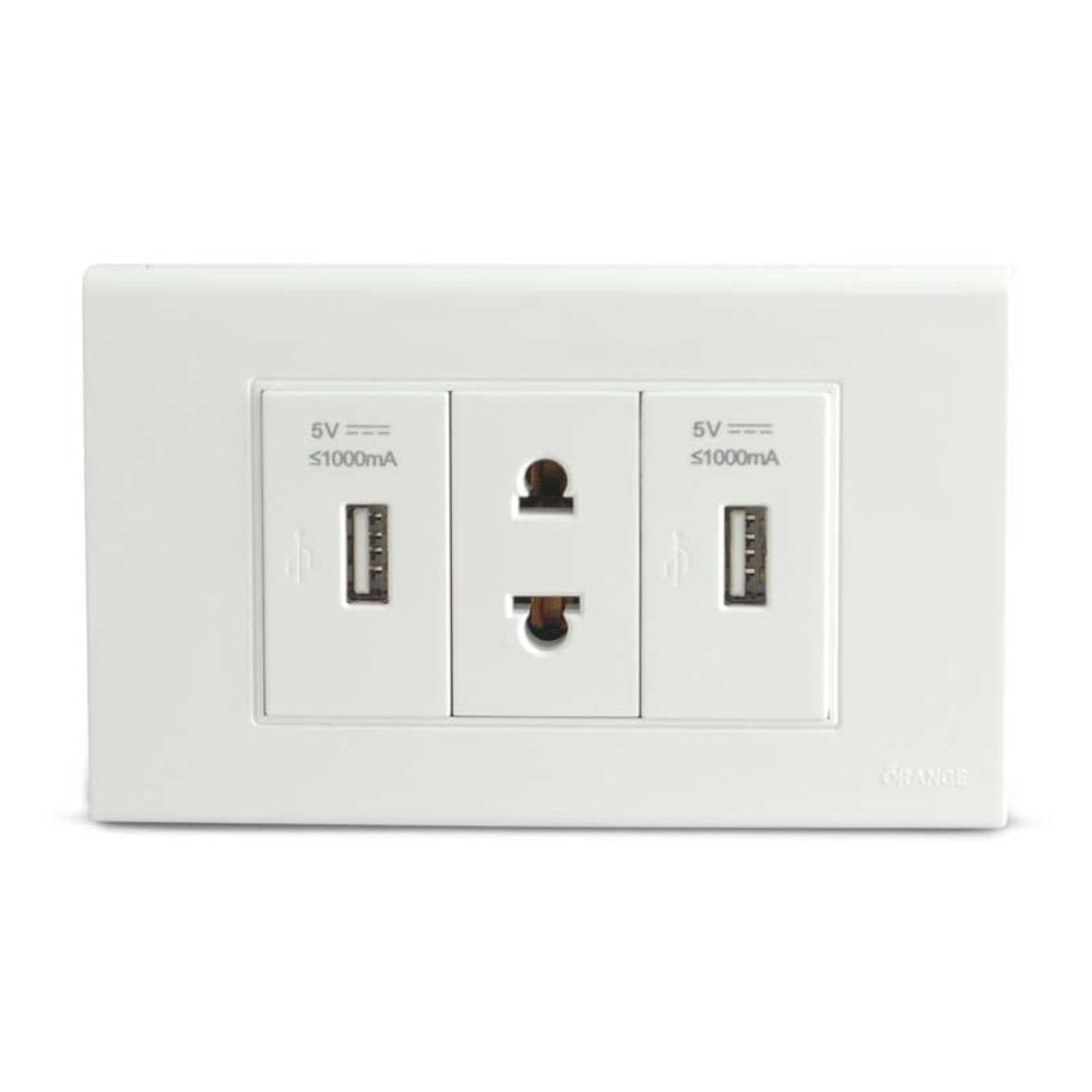 TOMACORRIENTE UNIVERSAL + 2 TOMAS USB CLASSIC ORANGE