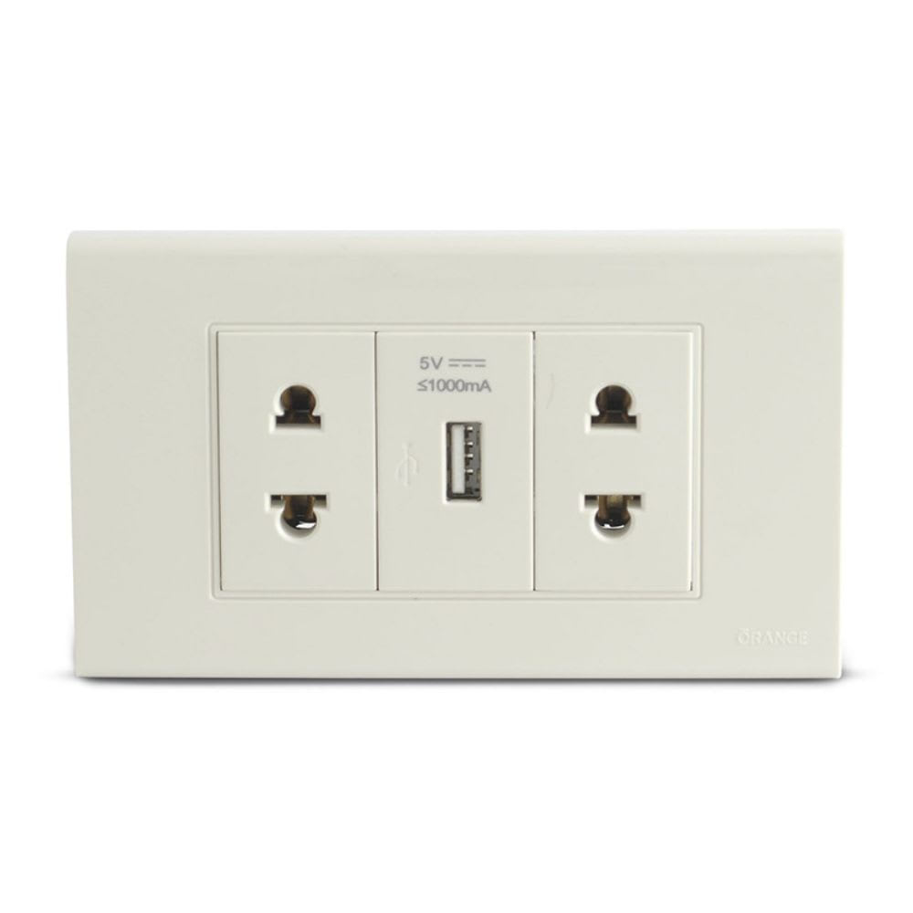 TOMACORRIENTE DOBLE + USB CLASSIC ORANGE